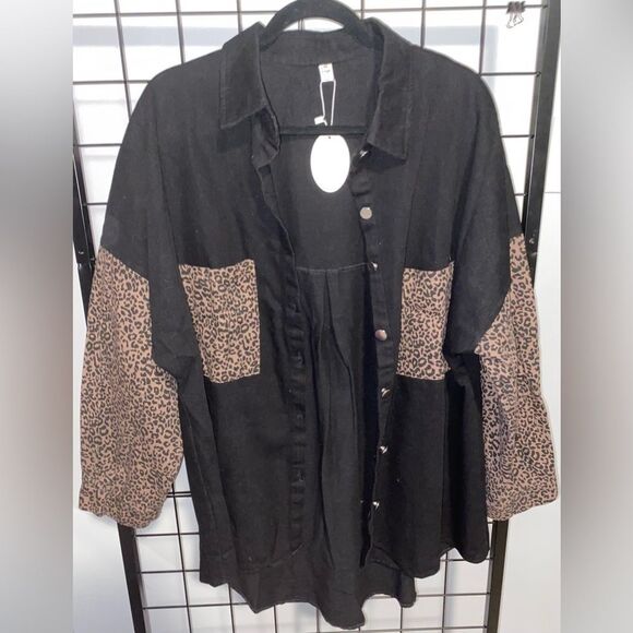 Naggoo black and leopard oversized denim shacket NWT - Picture 3 of 9